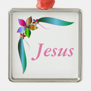 JESUS BLUME RIBBON SILBERNES ORNAMENT