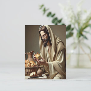 Jesus Breaking Brot mit Gentle Grace Postkarte