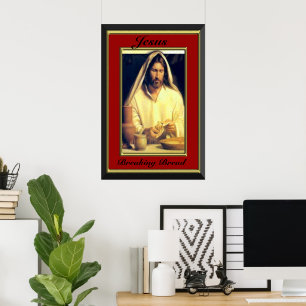 Jesus bricht Brot roter Rahmen Poster