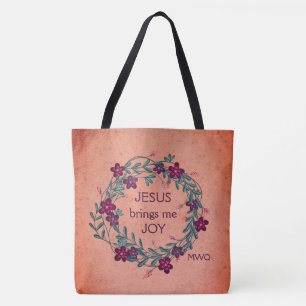 JESUS BRINGS ME JOPeach Floral Monogram Tasche