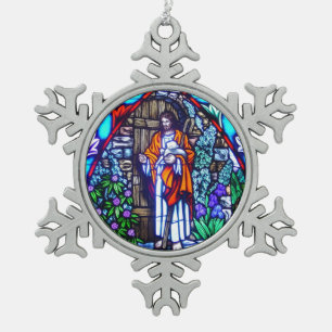 Jesus-Buntglas-Christbaumschmuck Schneeflocken Zinn-Ornament