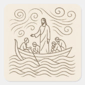 Jesus Calms the Storm Line Art Sticker (Vorderseite)