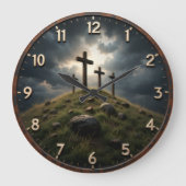 Jesus Calvary Hill Crosses Große Wanduhr (Vorderseite)