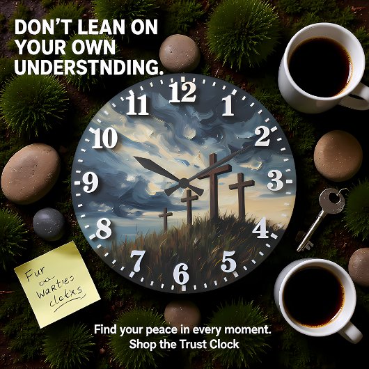 Jesus Calvary Sunset Impasto Große Wanduhr