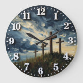 Jesus Calvary Sunset Impasto Große Wanduhr (Vorderseite)
