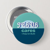 Jesus Cares. 1 Peter 5:7 (KJV) - Ocean Blue - Button (Vorne & Hinten)