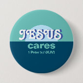 Jesus Cares. 1 Peter 5:7 (KJV) - Ocean Blue - Button (Vorderseite)