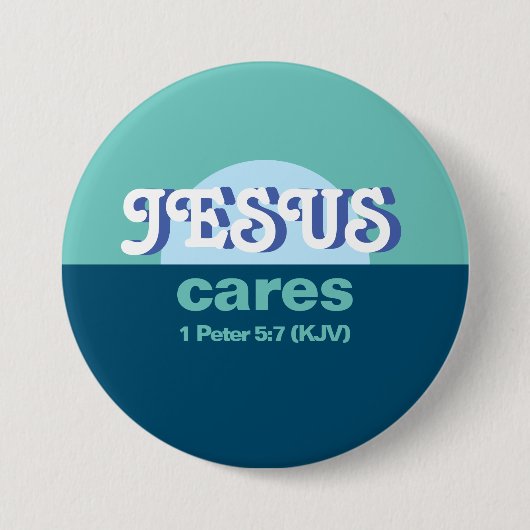 Jesus Cares. 1 Peter 5:7 (KJV) - Ocean Blue - Button (Vorderseite)