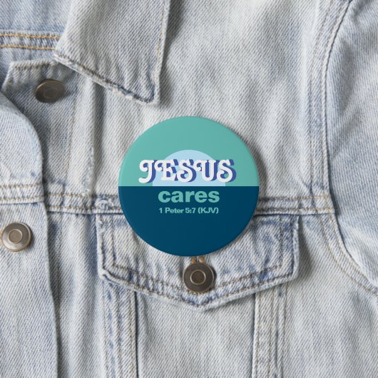 Jesus Cares. 1 Peter 5:7 (KJV) - Ocean Blue - Button (Beispiel)