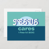 Jesus Cares. 1 Peter 5:7 (KJV) - Ocean Blue - Einladungspostkarte (Vorne/Hinten)