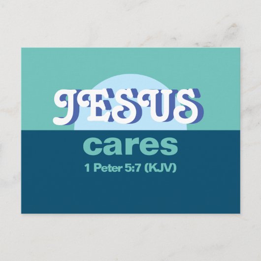 Jesus Cares. 1 Peter 5:7 (KJV) - Ocean Blue - Einladungspostkarte (Vorderseite)