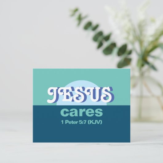 Jesus Cares. 1 Peter 5:7 (KJV) - Ocean Blue - Einladungspostkarte (Stehend Vorderseite)