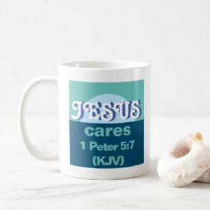 Jesus Cares. 1 Peter 5:7 (KJV) - Ocean Blue - Kaffeetasse