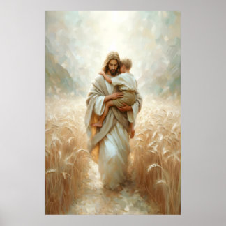 Jesus Carrying Boy Jesus and Child Jesus and Kids  Poster