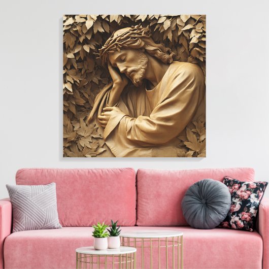 Jesus Carving Canvas Print Leinwanddruck (Insitu (Wohnzimmer))