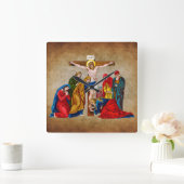 JESUS CHRIST AUF DER CROSS-SCHALTFLÄCHE QUADRATISCHE WANDUHR (Zuhause)