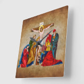 JESUS CHRIST AUF DER CROSS-SCHALTFLÄCHE QUADRATISCHE WANDUHR (Winkel)