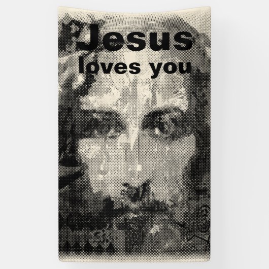 Jesus Christ Collage halftone schwarz + deine Idee Banner (Vertikal)