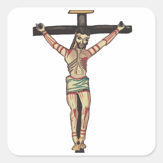 Jesus Christ Cross Crucifixe Wasserfarbenkunst Quadratischer Aufkleber (Vorderseite)