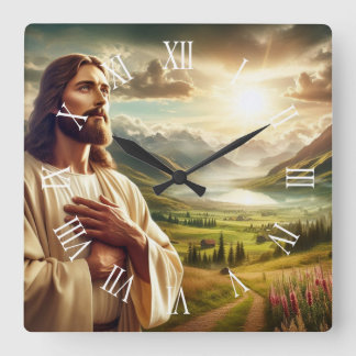 Jesus Christ Digitales Gemälde römische Zahl Quadratische Wanduhr