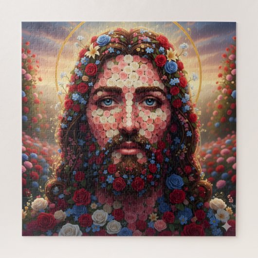 Jesus Christ Floral Rose Mosaic Spiritual Puzzle  (Vertikal)