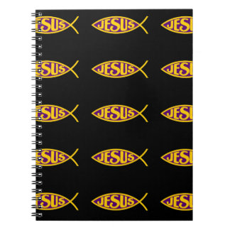 JESUS CHRIST ICHTHYS FISH SALVATION LILA GOLD NOTIZBLOCK