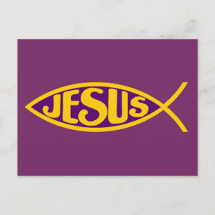 JESUS CHRIST ICHTHYS FISH SALVATION LILA GOLD POSTKARTE