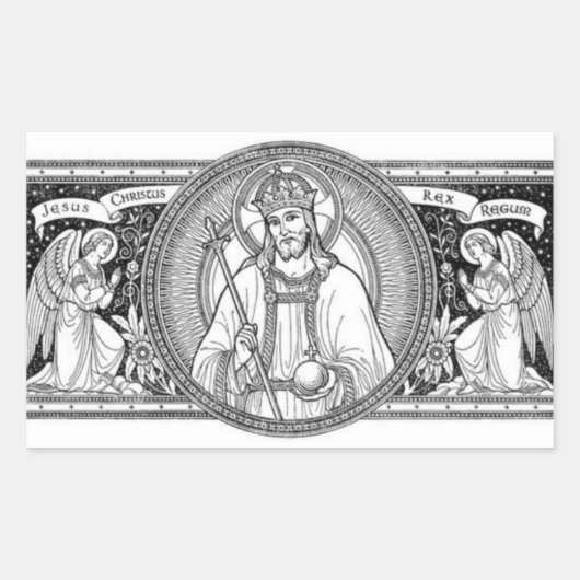 Jesus Christ King of Kings Black & White Line Art Rechteckiger Aufkleber (Vorderseite)