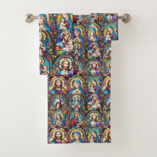 Jesus Christ Mary & Joseph Christlich gestettetes  Badhandtuch Set