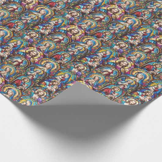 Jesus Christ Mary & Joseph Christlich gestettetes Geschenkpapier (Ecke)