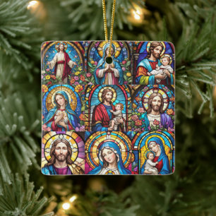 Jesus Christ Mary & Joseph Christlich gestettetes  Keramikornament