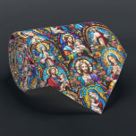 Jesus Christ Mary & Joseph Christlich gestettetes  Krawatte<br><div class="desc">"jesus christ",  "joseph and mary",  "christliche heilige Heilige",  "Kirchenfenster",  "buntes Fleckenfenster",  "multikolorblau",  "katholisch oder protestant",  "Weihnachtsmesse",  "Pastor Priest gift",  "Baby-Taufe"</div>