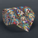 Jesus Christ Mary & Joseph Christlich gestettetes  Krawatte<br><div class="desc">"jesus christ",  "joseph and mary",  "christliche heilige Heilige",  "Kirchenfenster",  "buntes Fleckenfenster",  "multikolorblau",  "katholisch oder protestant",  "Weihnachtsmesse",  "Pastor Priest gift",  "Baby-Taufe"</div>