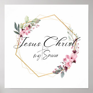 Jesus Christ mein Erlöser Blumengoldrahmen Poster
