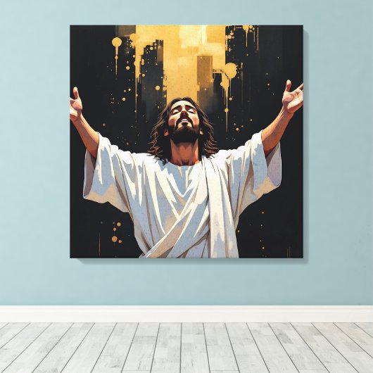 Jesus Christ Our Savior | Black and Gold Leinwanddruck (Insitu (Holzboden))