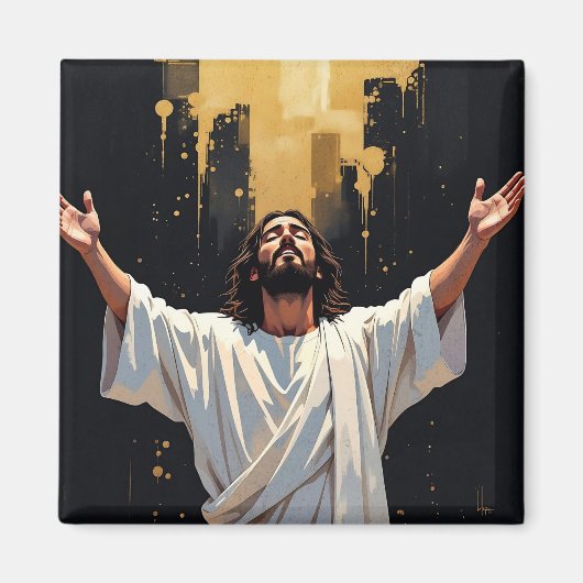 Jesus Christ Our Savior | Black and Gold Magnet (Vorne)