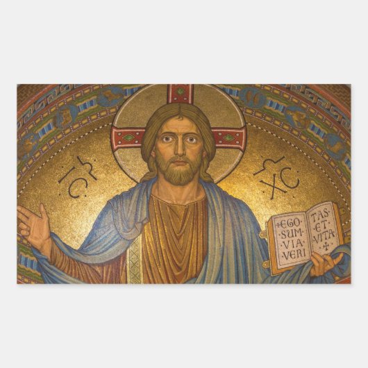 Jesus Christ Religiöse Weihnachtskleber Rechteckiger Aufkleber (Vorderseite)