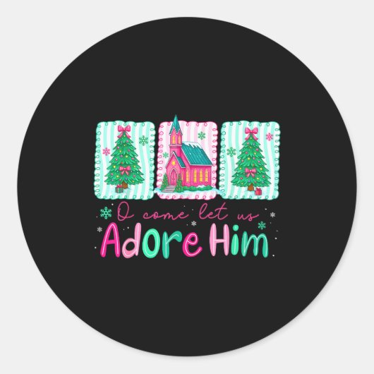 Jesus Christmas Xmas Tree Preppy Oh Come Let Us Ad Runder Aufkleber (Vorderseite)