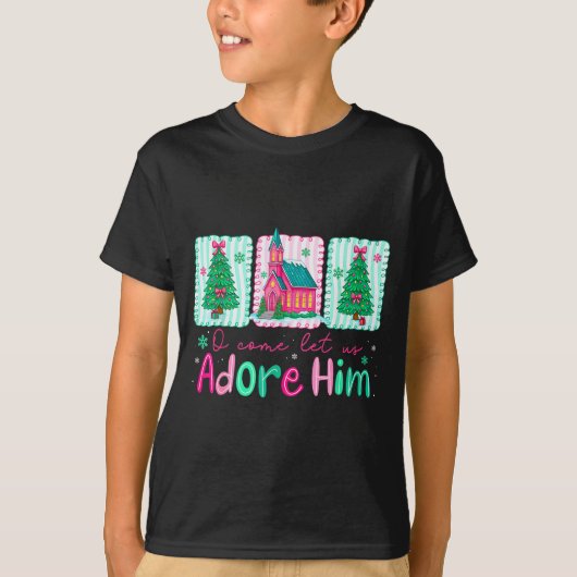 Jesus Christmas Xmas Tree Preppy Oh Come Let Us Ad T-Shirt (Vorderseite)