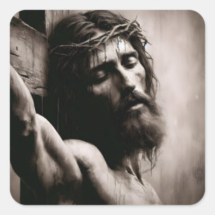 Jesus Christus auf dem Kreuz Religiöse Quadratischer Aufkleber