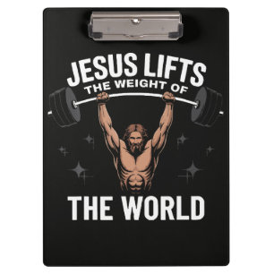 Jesus Christus beim Kreuzheben Klemmbrett