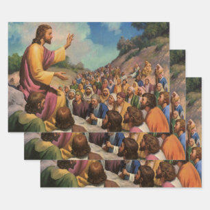 Jesus Christus Bergpredigt, Vintage Religion Geschenkpapier Set
