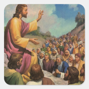 Jesus Christus Bergpredigt, Vintage-Religion Quadratischer Aufkleber
