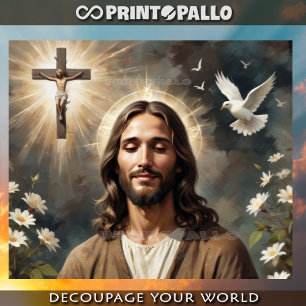 Jesus Christus betet für Mutter Erde mit Heiligen  Seidenpapier