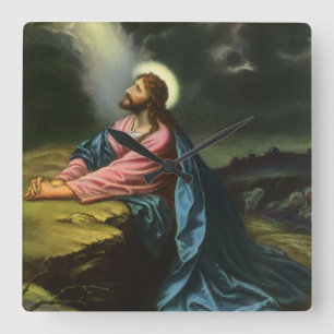 Jesus Christus betet im Garten Gethsemane, Vintage Quadratische Wanduhr
