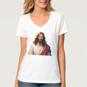 Jesus Christus Christliches Damen-T-Shirt mit V-Au T-Shirt