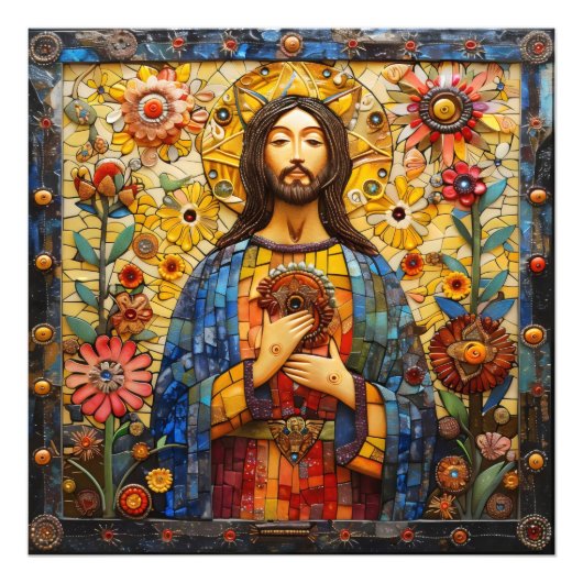 Jesus Christus farbenfrohe Mosaike Fotodruck (Vorne)
