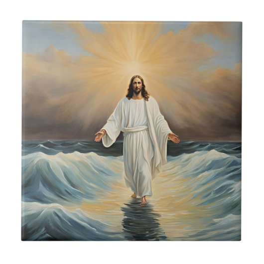 Jesus Christus geht auf dem Wasser Fliese (Vorderseite)