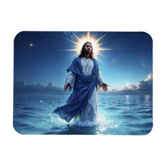 Jesus Christus geht auf der biblischen Wasserszene Magnet (Horizontal)