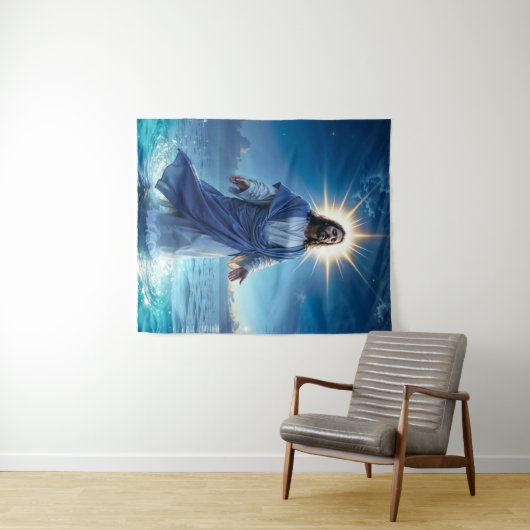 Jesus Christus geht auf der biblischen Wasserszene Wandteppich (Beispiel (Horizontal))